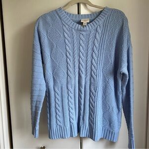 St. John's Bay Blue Crew Neck Cable Knit Sweater woman’s Large Coastal Chic